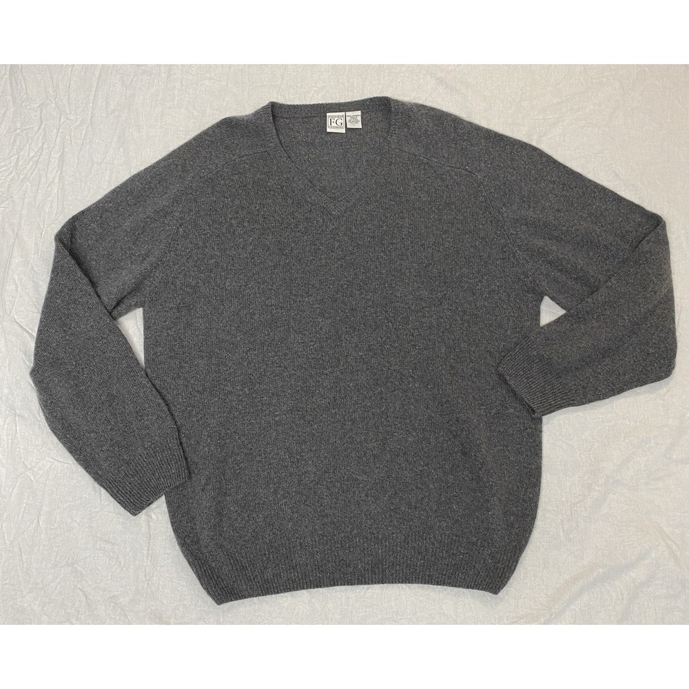 Men's 100% Cashmere Gray V-Neck Sweater Made in Japan L Field Gear